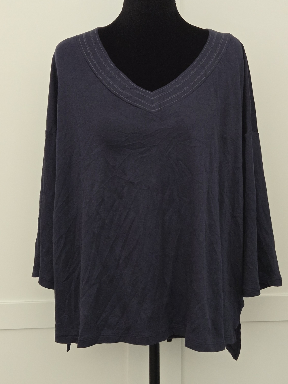 Eileen Fisher x Garnet Hill Sleepwear Oversized Knit V-Neck Tunic Top Navy XL